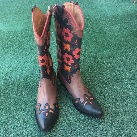 NWT Jeffrey Campbell Looney Patch Western Boot Leather Brown 6.5 - Picture 2 of 14